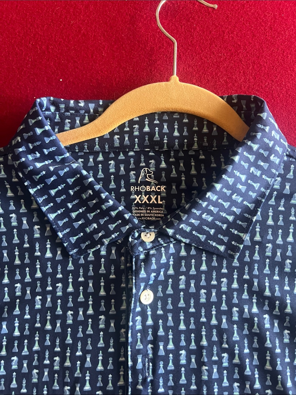 Rhoback Navy Polo with Light Blue Chess-Print